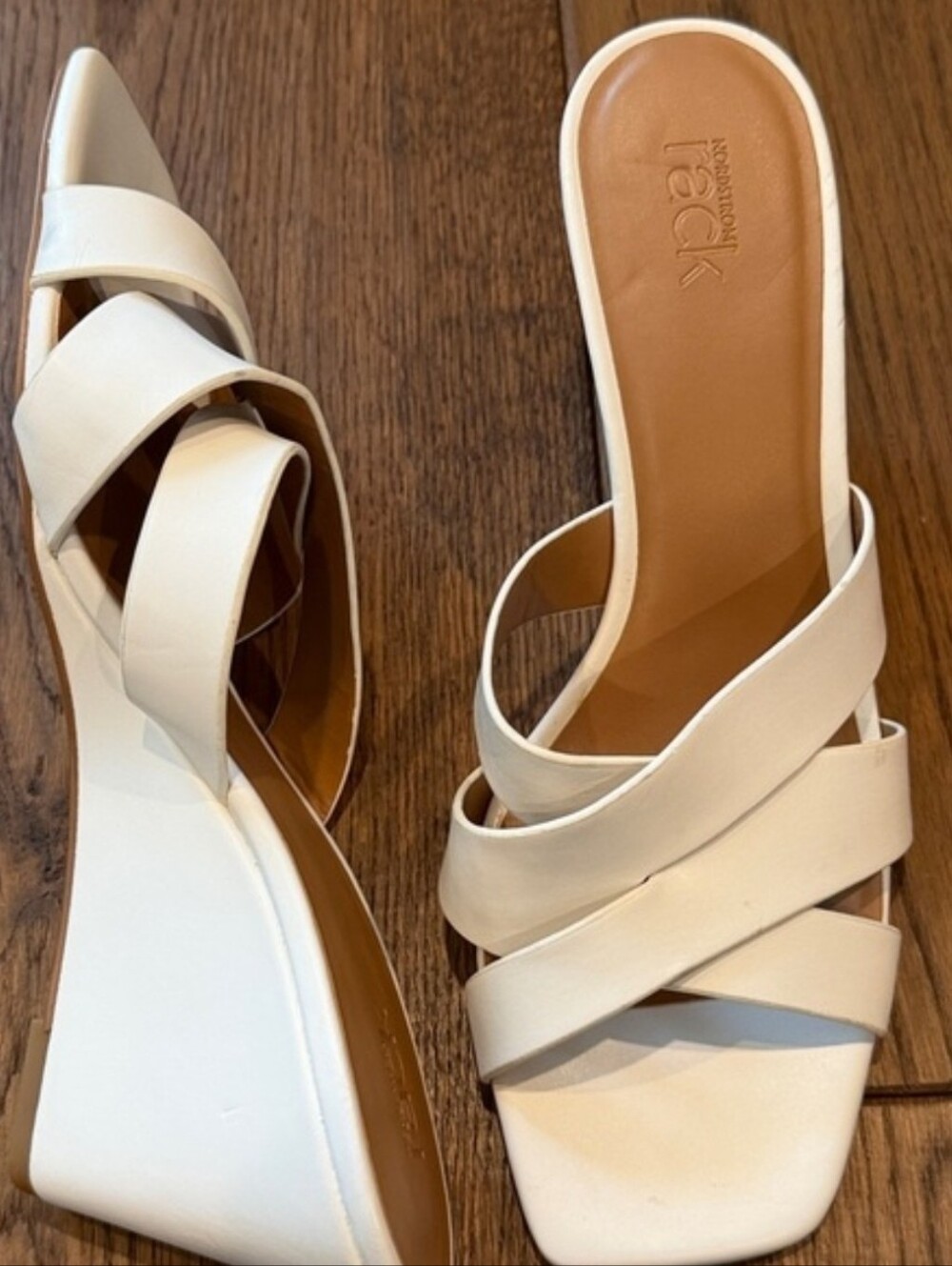 Nordstrom Rack White Strappy Square-Toe Mule Heels, size 9.5
